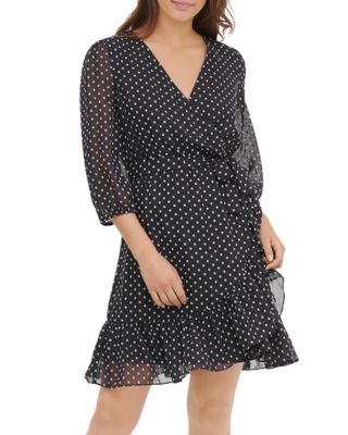 Calvin Klein Dotted Faux-Wrap Dress | Bloomingdale's